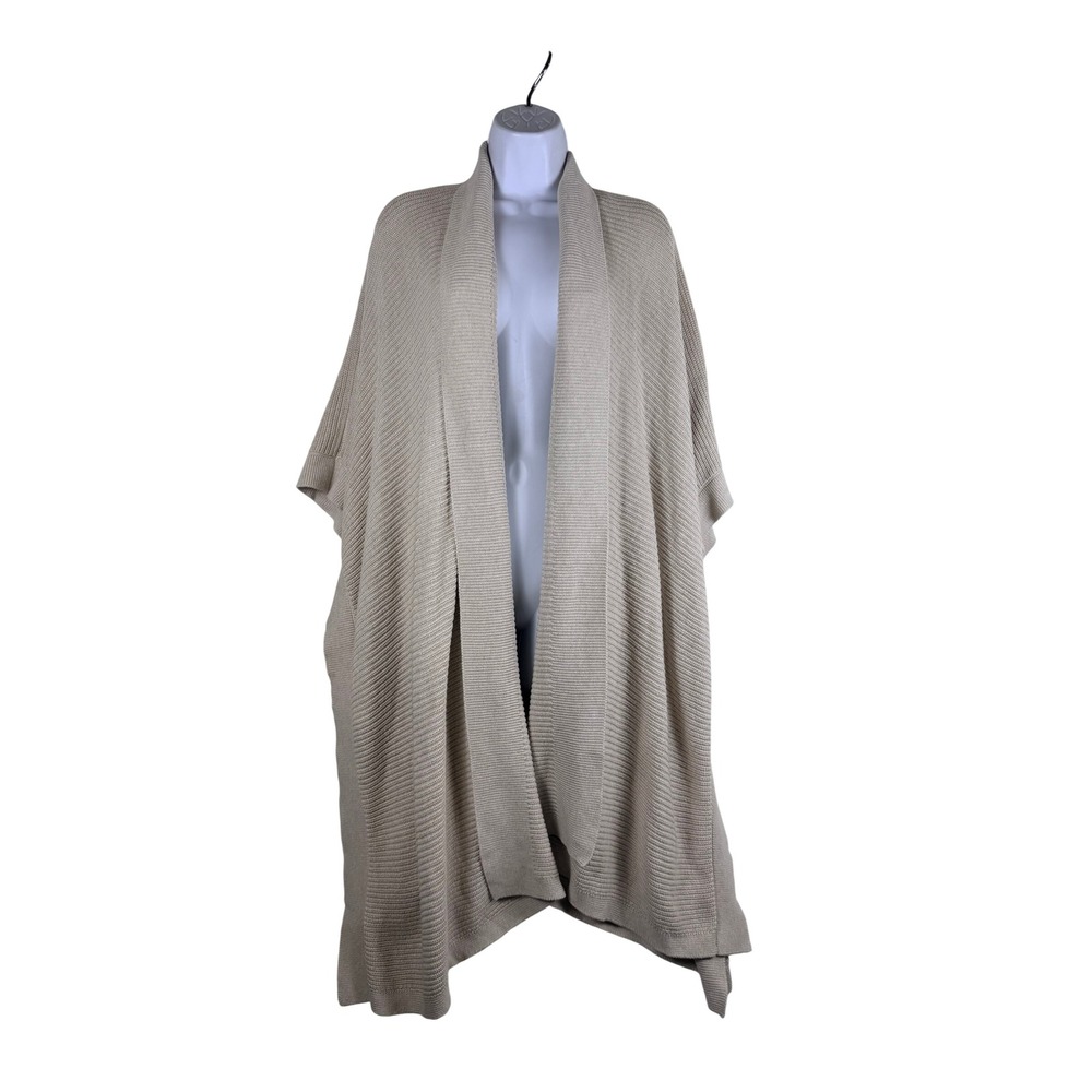 J. Jill Oatmeal Ribbed Knit Oversized Cardigan Poncho OS Quiet Luxury Autumn